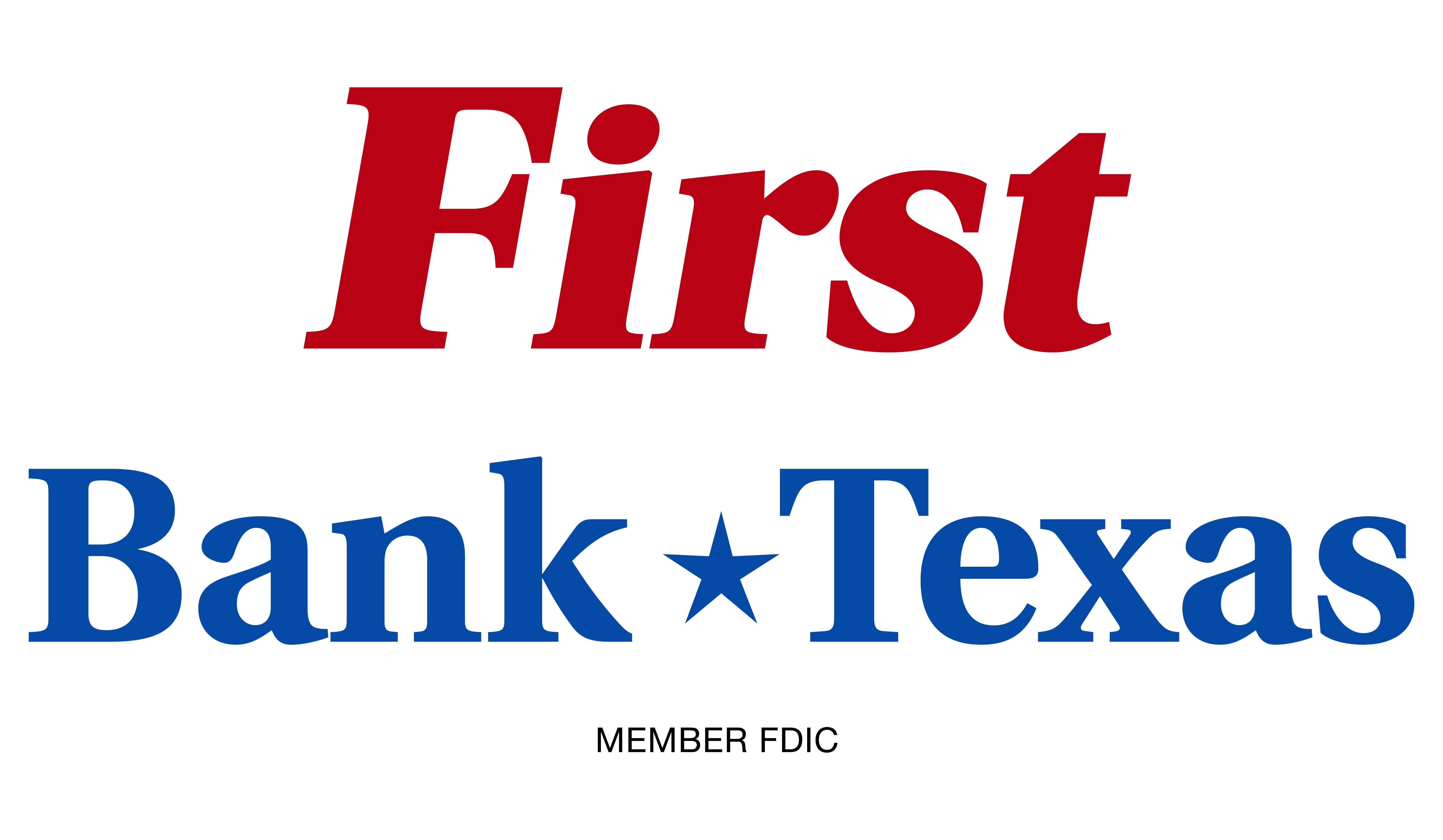 FIRST BANK TEXAS LOGOS SECONDARY LOGO STACKED LOGO FULL COLOR FDIC